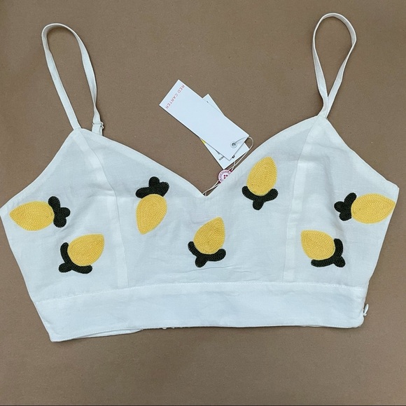 Red Carter Women’s Lemon Embroidered Cropped Top Size M - Picture 1 of 12